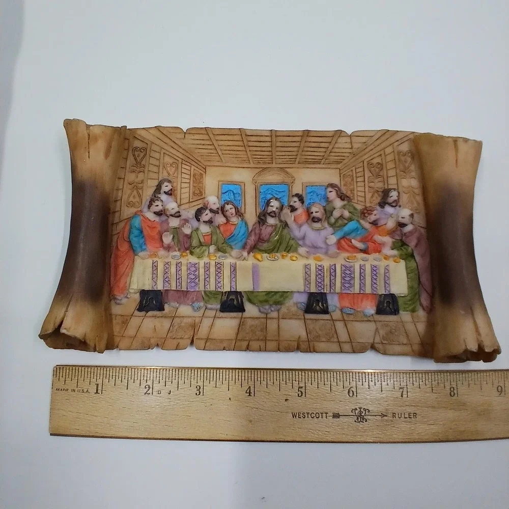 Last Supper 3D Wall Plaque Scroll Style Resin Christian Religious Decor Art‎